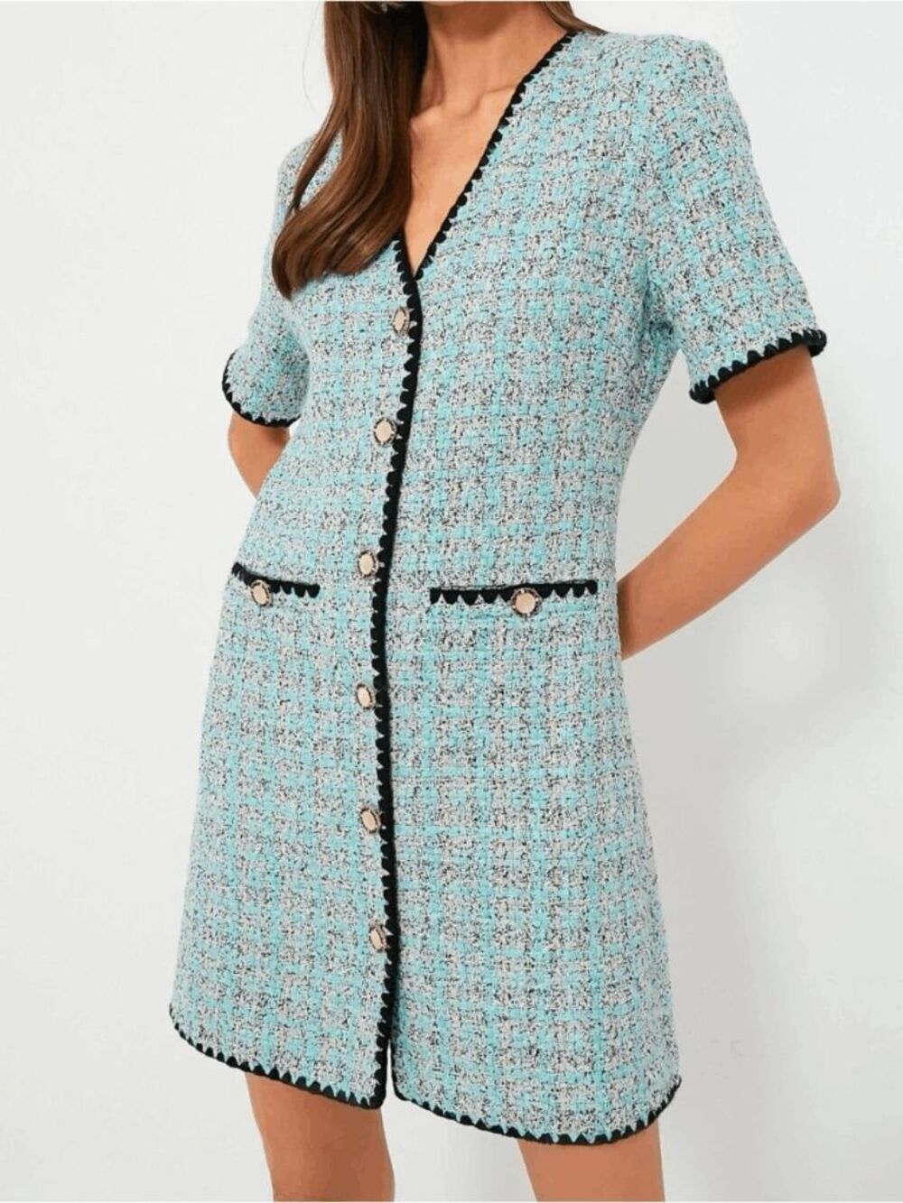 Tuckernuck Pomander Place Blue Tweed Josephine Mini Dress Women's Size Small